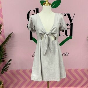 Buddy Love Light Gray Tie-Front Mini Dress
